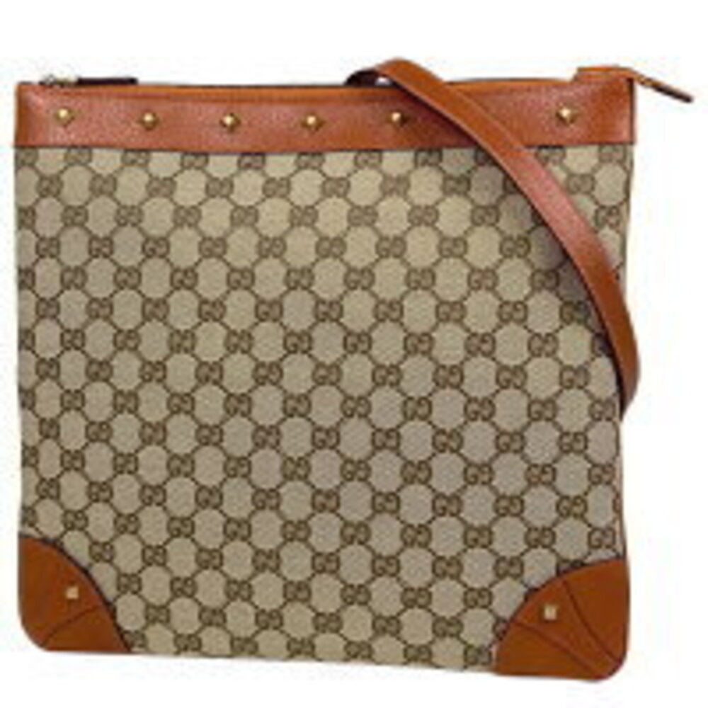 Gucci GG Studded Shoulder Bag Brown Canvas
